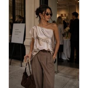 Barbara Bui 100% Silk Chain Print Top Y2K Beige Euro Summer Going Out 10/Large